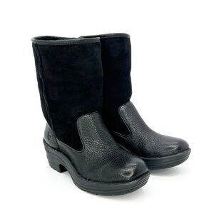 Bionica Womens Rumer Boots Size 6 Black Leather & Suede Shearling Mid-Calf EUC